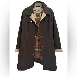 Náutica Black Trench Coat SZ Large Timeless Chic Mid Length Snap Buttons Classic